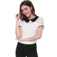 thumbnail image 1 of INSPIRE CHIC Women's See Through Contrast Color Collar Lace Top Blouse, 1 of 7