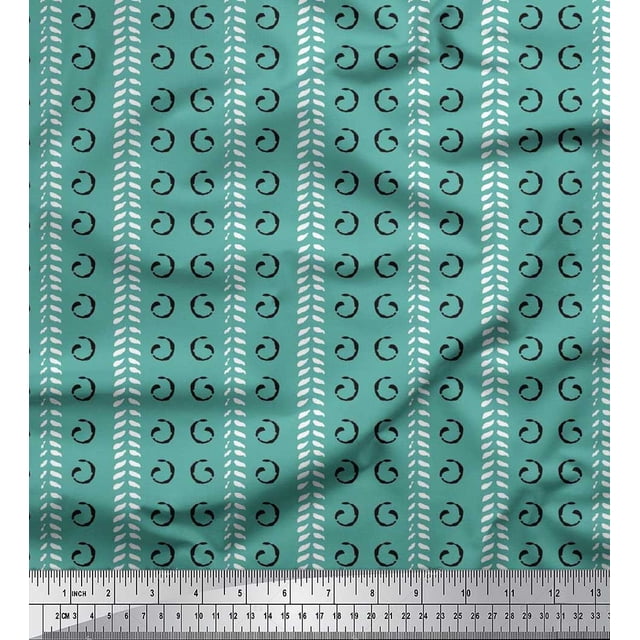 Soimoi Crepe Silk Fabric Leaves & Swirl Block Printed Craft Fabric by The Yard 42 Inch Wide