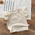 thumbnail image 2 of WEIYLL Girl's T-Shirts Summer Solid Color Crew Neck Ruched Flying Sleeve Casual Outing Child Tee Tops for 4-5 Years, 2 of 5