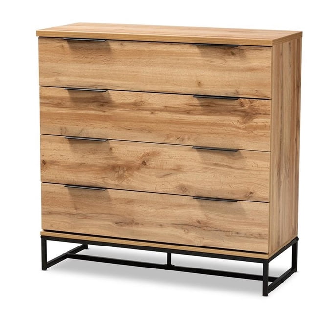 Baxton Studio CH8000-Oak-Black-4DW-Dresser Reid Moderne et Contemporain Industriel Bois Fini Chêne et Métal Noir Commode à 4 Tiroirs