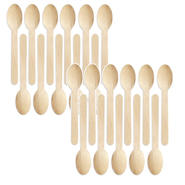 Oleegame 2PC Stainless Steel Cutlery Set Wooden 100PCS Disposable Spoon Party Picnic Kitchen,Dining & Bar