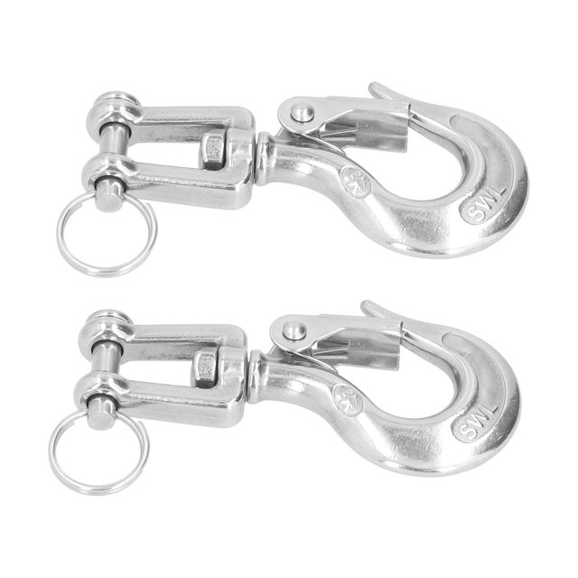 Safety Chain Hooks, 2Pcs Winch Hook Clevis Hook Lifting Clevis Chain Hook 304 Stainless Steel Rigging Accessory with Safety Latch