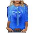thumbnail image 2 of Xihbxyly Hauts pour Femmes Manches 3/4 T-shirt Imprimé Col Rond de Pâques Manches 3/4 Chandail Col Rond Articles en Liquidation, 2 of 4