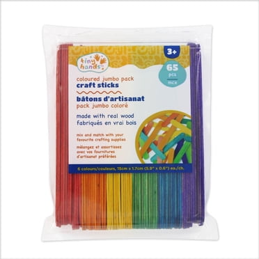 TINY HANDS Colourful Jumbo Craft Sticks, 65 pcs, 15 cm (5.9 in) × 1.7 cm (0.7 in)