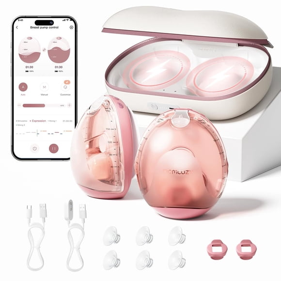 Momcozy Air 1 Ultra-Slim Breast Pump, Hands-Free Wearable Pump with Wireless Charging Case & App Control