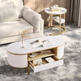thumbnail image 3 of AKDSteel Table Basse Ovale Moderne et Luxueuse avec Rangement, 47,24 Pouces Design Cannelé et Dessus en Faux Marbre, Profil Courbé avec Pattes en Métal Doré, Table Centrale Blanche pour Salon, 3 of 7
