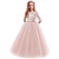 thumbnail image 3 of Robe Longue en Dentelle Florale Vintage pour Filles Manches 3/4 Robe de Soirée de Mariage Robe de Danse Formelle, 3 of 5