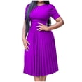 thumbnail image 2 of Jovati Robe à Manches Courtes à Col Rond pour Femmes, Couleur Unie, Détail de Taille Froissée, Longueur Cheville, Mélange Polyester-Spandex, Tenue Décontractée d'Été, 2 of 7