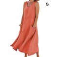 thumbnail image 4 of pitrice Robe d'Été en Coton et Lin pour Femmes Sans Manches Col Rond Style Boho Vintage Plage Couleur Unie Kaftan Ample Usage Quotidien Orange/S 1ensemble, 4 of 5