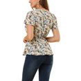 thumbnail image 3 of INSPIRE CHIC Haut Péplum pour Femme à Imprimé Floral, Manches Courtes, Taille Haute, Col à Nouer, 3 of 6