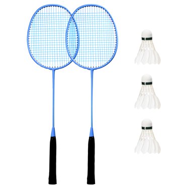 Ensemble de Raquettes de Badminton en Alliage de Fer Bleu et Nylon avec 3 Volants - Construction Légère et Robuste pour une Performance de Terrain Améliorée, Prise en Main Confortable, Balançoires Rapides et Tirs Précis - 26,4 X 7,7 Po
