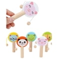 thumbnail image 2 of EIGTHTAIL Cartoon Wooden Handheld Musical Mini Rattle Drum Shaker Education Baby Toy, 2 of 7