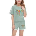 thumbnail image 1 of Économies d'Été! HVOBTTY Ensemble Décontracté 2 Pcs à Manches Courtes pour Filles, Ensemble de Mode Décontracté à Manches Courtes pour Garçons et Filles avec Col Rond, Boutons et Short Imprimé Vert Armée, 13 Ans, 1 of 4
