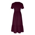 thumbnail image 4 of Penkiiy Robes Maxi pour Femmes 2024 Décontractées d'Été à Manches Courtes, Robe d'Été Ample Plissée à Étages Fluide de Plage avec Poches m Bordeaux, 4 of 5