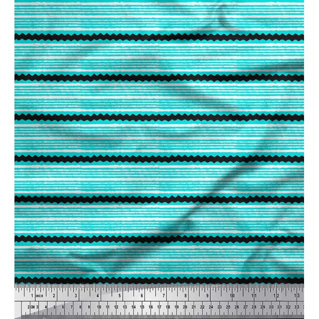 Soimoi Cotton Duck Fabric Stripe Block Printed Fabric 1 Yard 56 Inch Wide