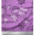 thumbnail image 1 of Soimoi Purple Modal Satin Fabric Direction Compass & Lighthouse Map Printed Fabric 1 Yard 42 Inch Wide, 1 of 1