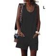 thumbnail image 5 of Combinaison Décontractée pour Femme, Été, Col Rond, Sans Manches, Couleur Unie, Simple, Ample, Salopette, Poches avant, Combinaison Courte, Plage, Marche, Noir, G, 5 of 5
