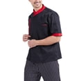 thumbnail image 2 of Nokdvo Chef Uniforms Men Trendy Button Breathable Short Sleeve Jackets Spring Summer Baggy Uniform with Pockets,Black L, 2 of 4