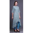 thumbnail image 3 of Bimba Robe Anarkali Ethnique Bleue Ikat Imprimée Col Mandarin Kurtis Indiens pour Femmes Tenue de Fête Anarkali Kurta -Petit, 3 of 5