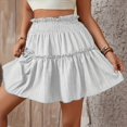 thumbnail image 2 of JFHHQ Robe Courte Unie Élégante pour Femme Mode Unie Taille Haute Décontractée Jupe à Volants pour Tous les Jours S Blanc, 2 of 7