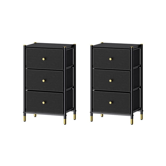 DECOMOMO Table de Chevet avec Tiroirs / Table de Bout à 3 Niveaux avec Paniers (Lot de 2)