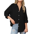 thumbnail image 1 of Womens Cotton Linen Button Down Shirts Boyfriend Long Sleeve Oversized Lapel Blouses Tops with Chest Pocket, 1 of 7