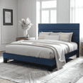 thumbnail image 1 of Allewie King Size Platform Bed Frame with Fabric Upholstered Headboard, Navy Blue, 1 of 7