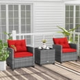 thumbnail image 4 of Costway Ensemble Bistro de 3 Pcs en Rotin pour Patio Canapés Coussinés Table d'Appoint Accoudoirs Rouge, 4 of 9
