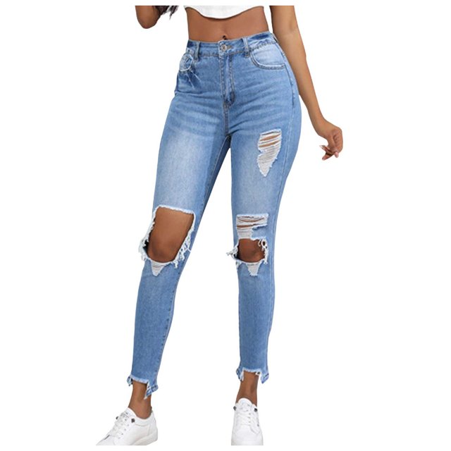 Gubotare Ripped Jeans Womens Stretchy Women's Ultra Comfort with Flex Motion High Rise Skinny Jean (Light Blue,Size S)