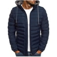 thumbnail image 1 of RKSTN Mens Down Jacket Solid Color Drawsting Hooded Jacket Winter Fashion Cotton Padded Jacket Warm Windproof Lightweight Puffer Jacket, 1 of 3