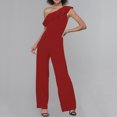thumbnail image 2 of Yuyuzo Women Rompers 1 Shoulder Sleeveless Ruffle High Waist Loose Wide Leg Pants Elegant Jumpsuits, 2 of 5