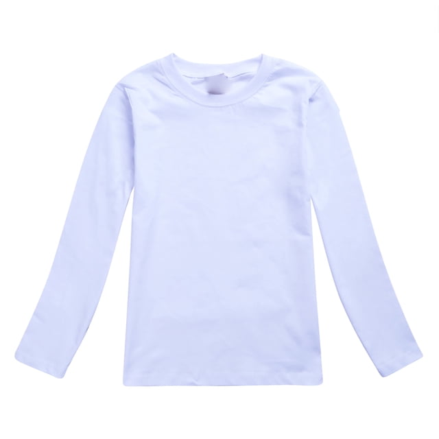 TIEVOSA Garçons Filles Automne Manches Longues T-Shirt Uni à Imprimés Hauts pour 10-11 Ans (Blanc)
