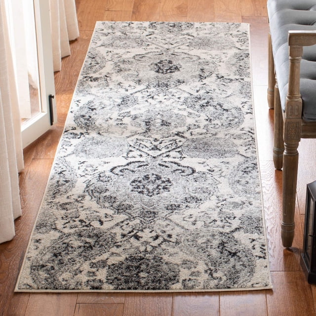 SAFAVIEH Madison Collection 2'3" x 12' Cream / Silver MAD600D Boho Chic Glam Paisley Non-Shedding Living Room Bedroom Runner Rug