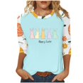 thumbnail image 2 of UPPADA Bunny T-Shirts de Pâques pour Femmes Lapin Oeuf Imprimé T-Shirts Manches 3/4 Col Rond T-Shirts d'Été Décontractés Mignons T-Shirts Graphiques Chandail Confortable Haut Bleu Pâle, TTG, 2 of 5