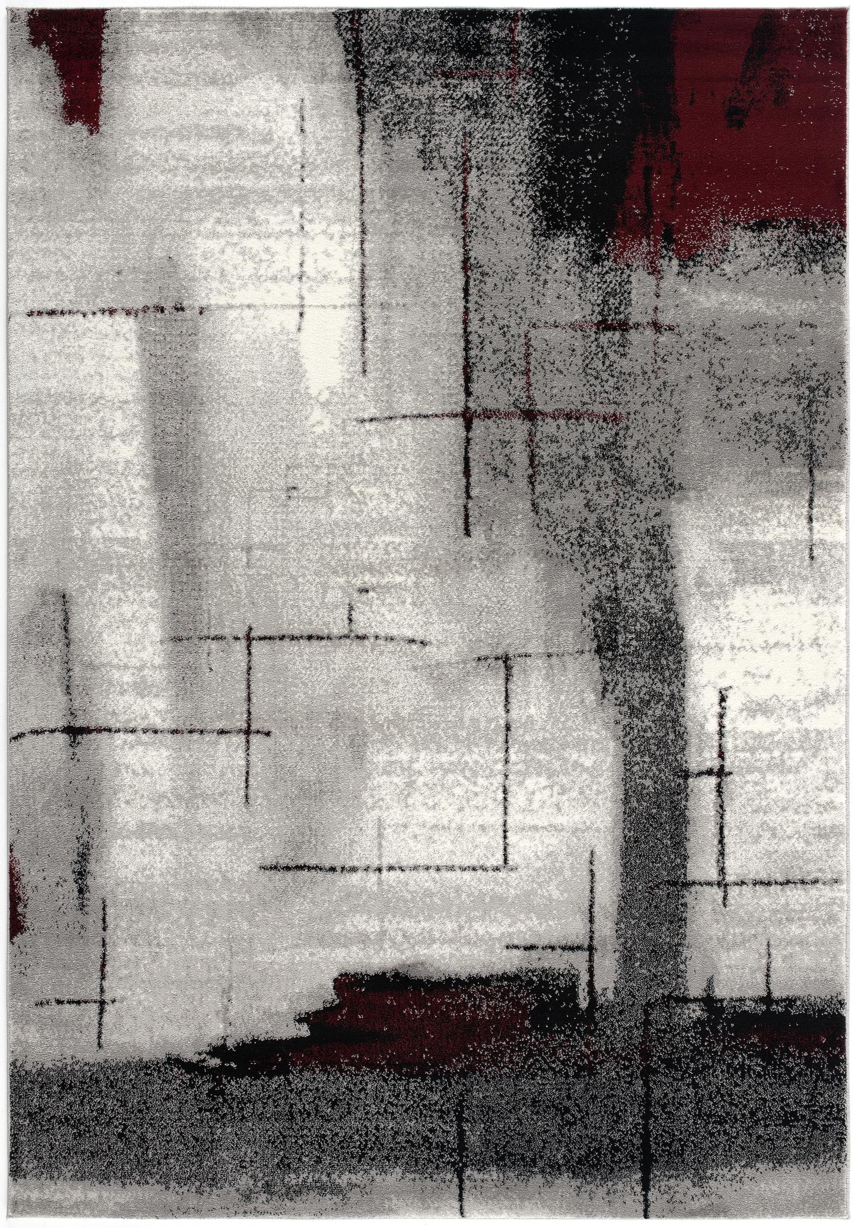 Rug Branch Montage 2' x 2' (Exact Size: 2'3" x 2') Abstract Indoor Doormat Rug, Grey Red, Modern - Entryway, Hallway, Bathroom, and Kitchen