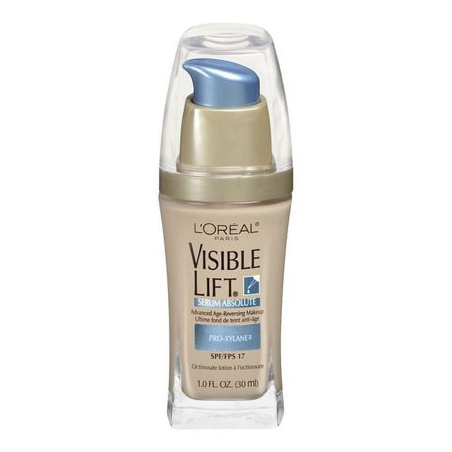 L'Oréal Paris Visible Lift Serum Absolute Maquillage en Bouteille Pompe beige de 30 ml avec Bouchon Transparent, FPS 17, Formule Pro-Xylane, Sérum Anti-âge pour le Teint du Soir et Réduisant les Ridules du Fond de Teint Liquide.