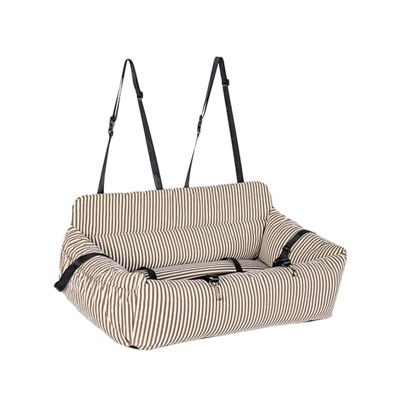 Siège Rehausseur pour Chien avec Coussinet Amovible pour Siège Arrière et Laisse, Antidérapant, Extérieur, Voiture pour Chien, Rayures Brun Blanc