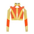 thumbnail image 3 of Eandarui Kids Girls Gymnastics Crop Tops Long Sleeve Shiny Rhinestone Color Block Design with Cross Back Cutout Orange 16, 3 of 7