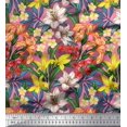 thumbnail image 1 of Soimoi Pink Rayon Crepe Fabric Leaves, & Lily Floral Decor Fabric Printed Yard 46 Inch Wide, 1 of 3