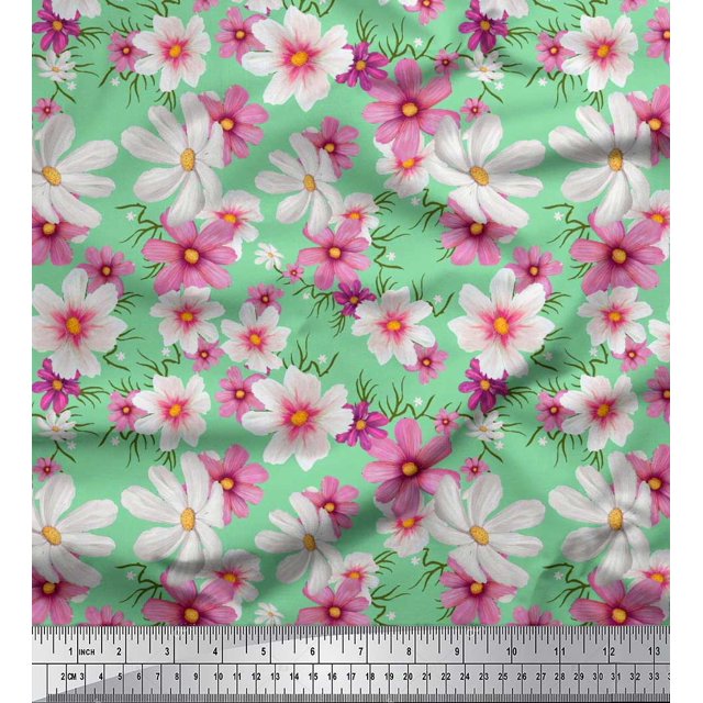 Soimoi Velvet Fabric Cosmos Floral Printed Craft Fabric by The Yard 58 Inch Wide