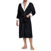ShomPort Casual Flannel Bathrobes for Mens Shawl Collared Long Sleeve Belt Robes Color Block Thick Fall Winter Cozy Warm Pajamas