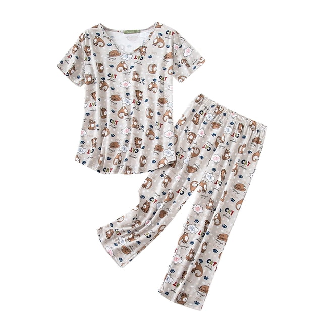 2025 Ensemble de Pyjama pour Femmes Court P Ensemble de Pyjama en Satin Haut à Manches Pantalon Capri Robes de Pyjama pour Femmes Tenue de Nuit