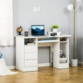 thumbnail image 2 of HOMCOM Computer Desk with Drawers, Home Office Desk with Keyboard Tray and Open Shelves, Modern Writing Workstation for Study, Bedroom, White, 2 of 10