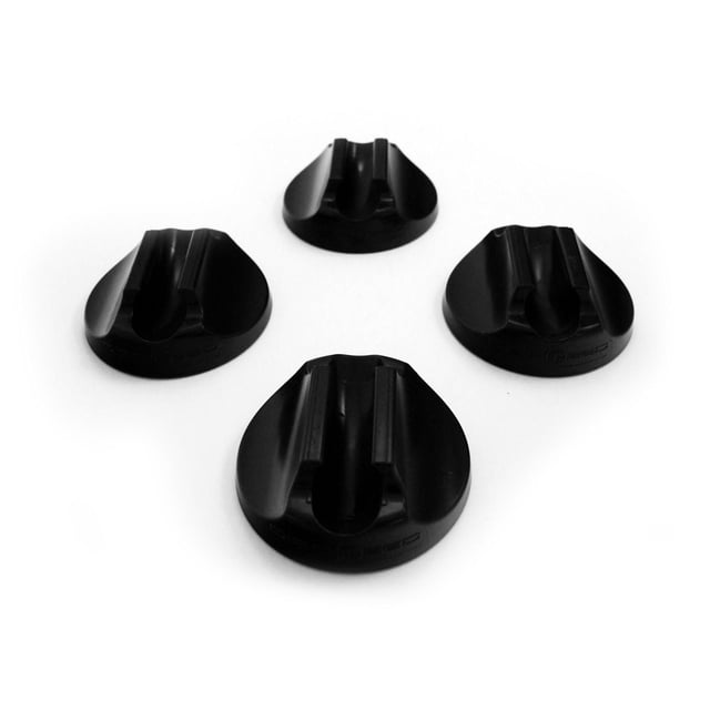 Disc-O-Bed® Bunking Camp Cot, Footpads 19847N, set of four black clip-on footpads with textured finish designed to add stability, evenly distribute weight, and prevent sinking on soft terrain or floor damage, displayed on a white background.
