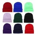 thumbnail image 3 of Men Women Solid Color Warm Woolen Knitted Cap Fluorescent Cuffed Beanie Hat, 3 of 10