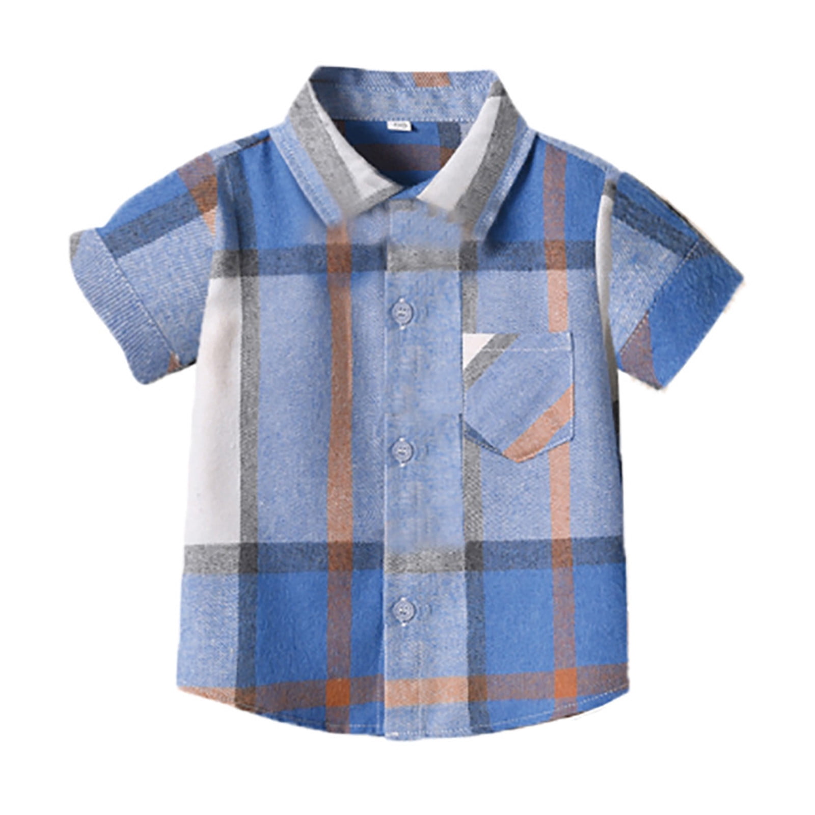 TZEWGL Casual Shirt For Toddler Short Sleeve Cartoon Plaid Prints Blouse For Infnants size 12-18M