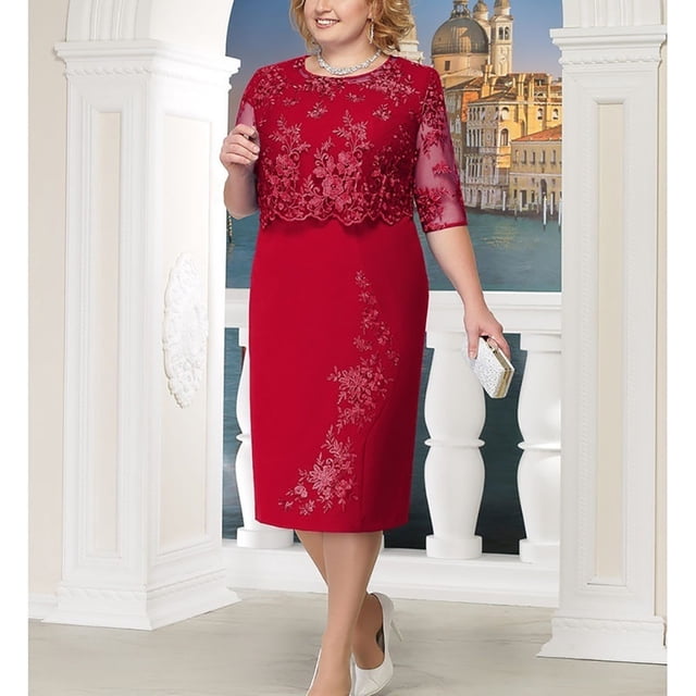 SMihono Robe d'Été pour Femmes Grande Taille Mode pour Femmes Dentelle Élégante Robe de Mère de la Mariée Longueur Genou Robe Grande Taille