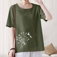thumbnail image 4 of T-shirts en Lin à Col Rond Oversize pour Femmes, Manches Courtes, T-Shirts en Coton, Imprimé Floral, à Boutons, Blouses Tendance, 4 of 7