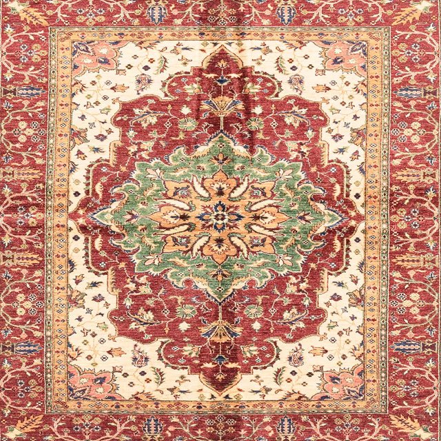 Ahgly Company Tapis d'Intérieur Carrés Abstraits Persans Rouges, 7 Pieds Carré