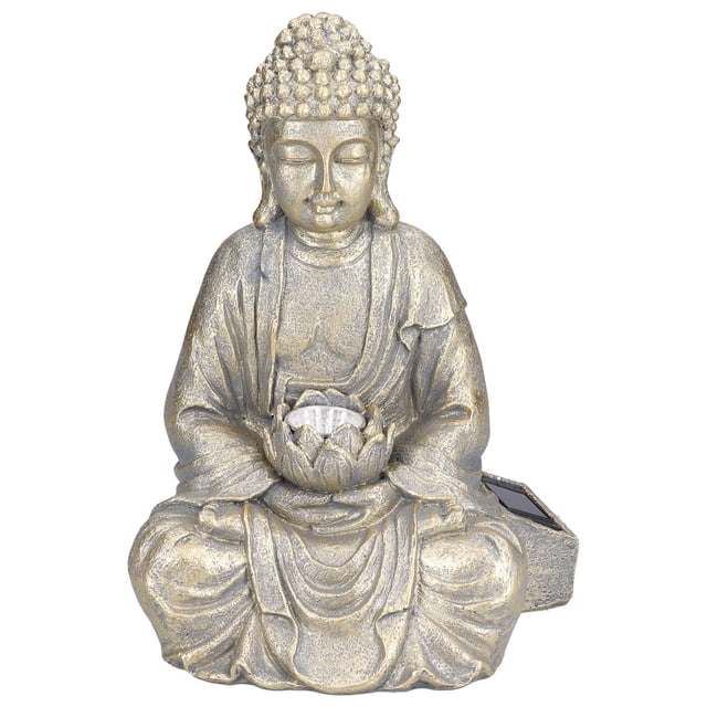 Home Buddha Garden Light, Meditative Solar Powered Flickering Buddha Statue Vivid For Garden For Home